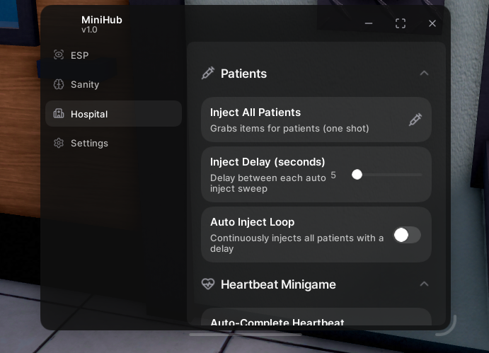 Mini Hub Animal Hospital Inject all patients script